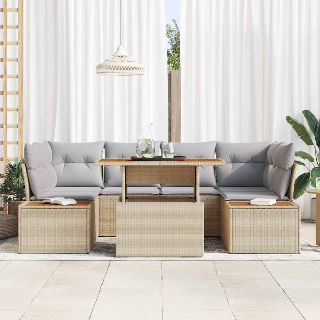 Kerti Kanapé Szett tárolóval 7 pcs Bézs Poli rattan