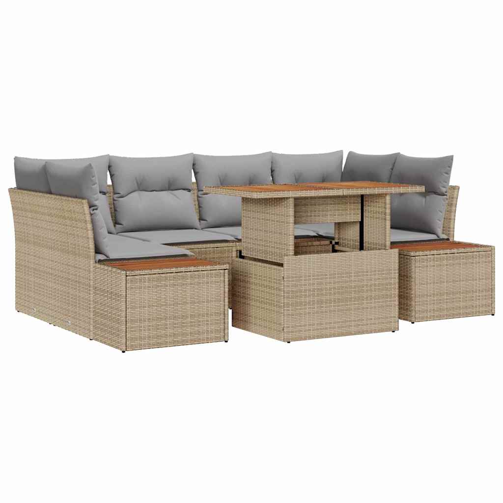 Kerti Kanapé Szett tárolóval 7 pcs Bézs Poli rattan