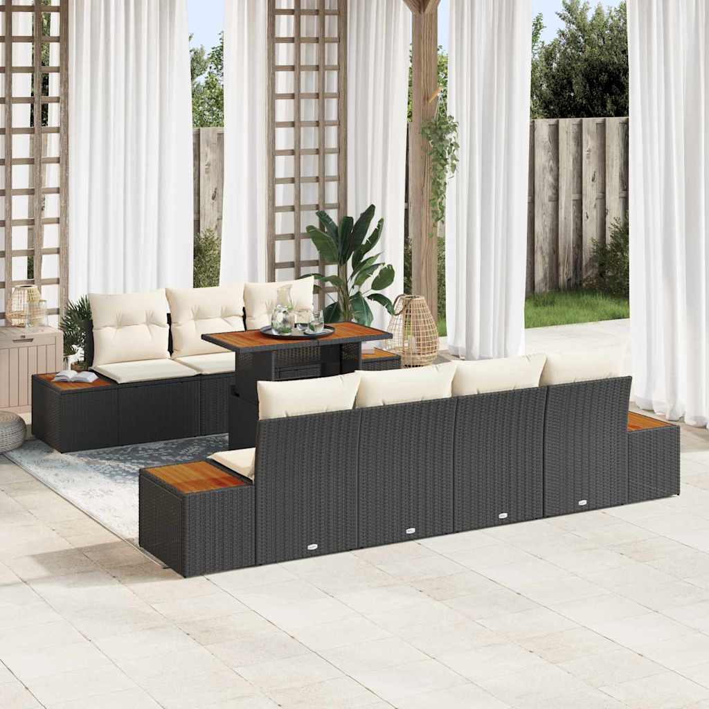 Kerti Kanapé Szett tárolóval 8 pcs Fekete Poli rattan