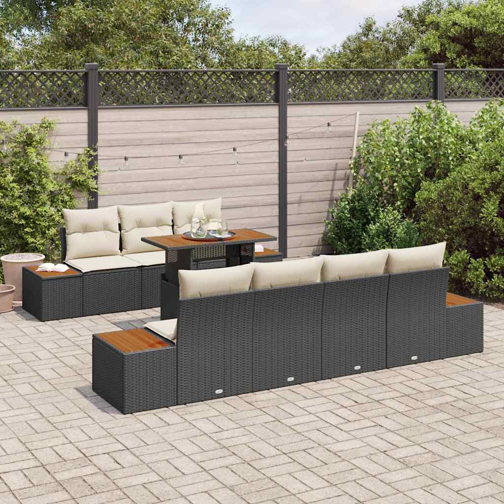 Kerti Kanapé Szett tárolóval 8 pcs Fekete Poli rattan