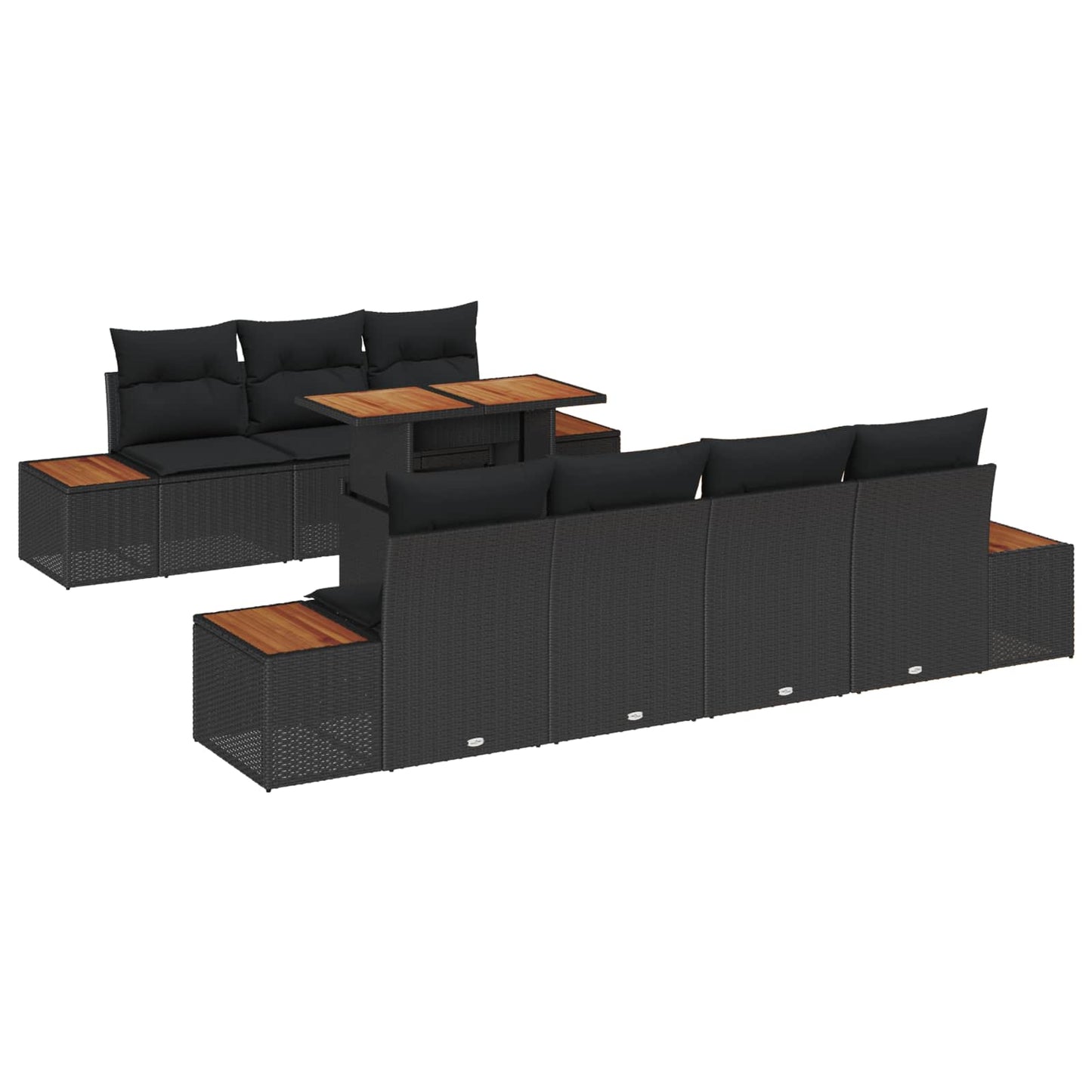Kerti Kanapé Szett tárolóval 8 pcs Fekete Poli rattan