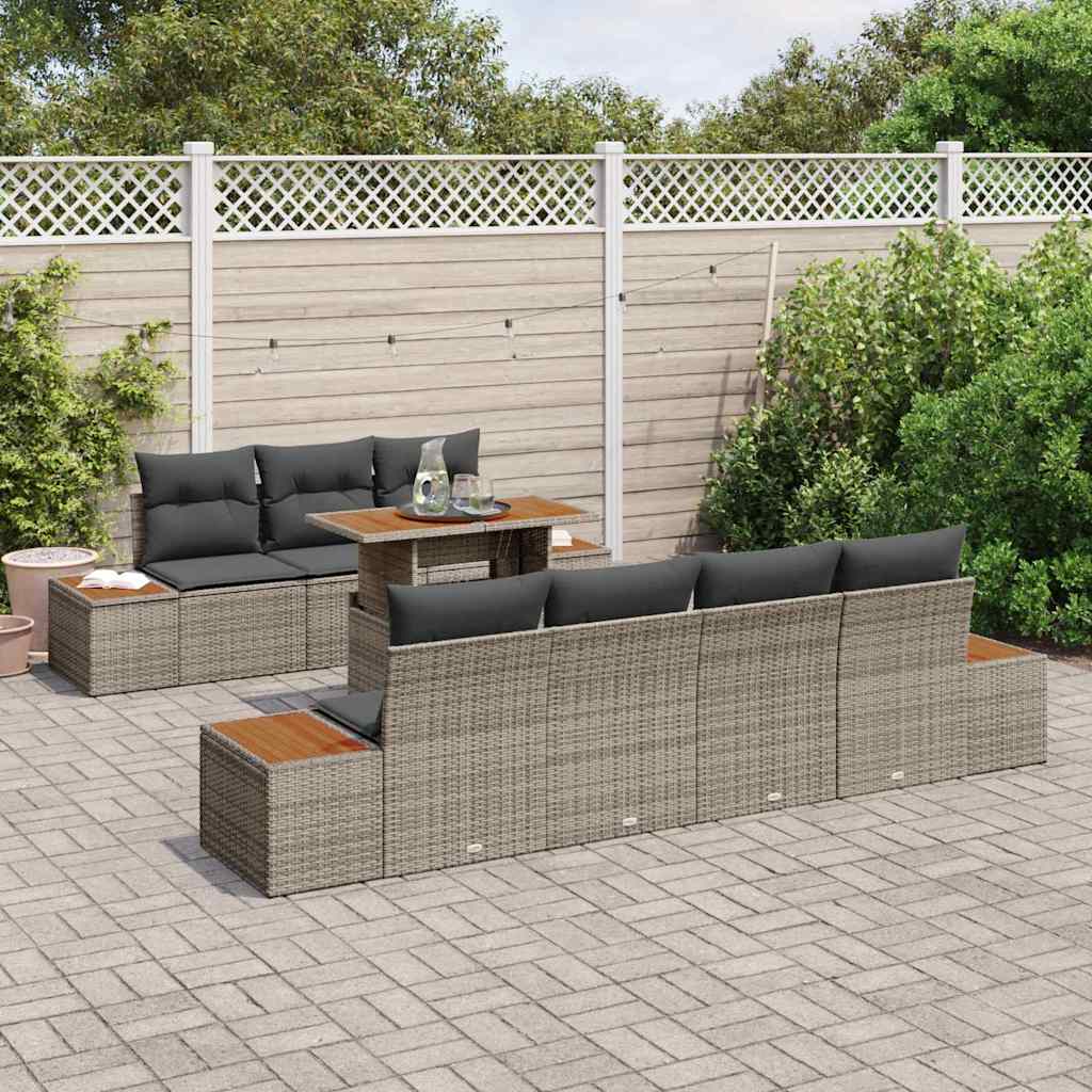 Kerti Kanapé Szett tárolóval 8 pcs Szürke Poli rattan