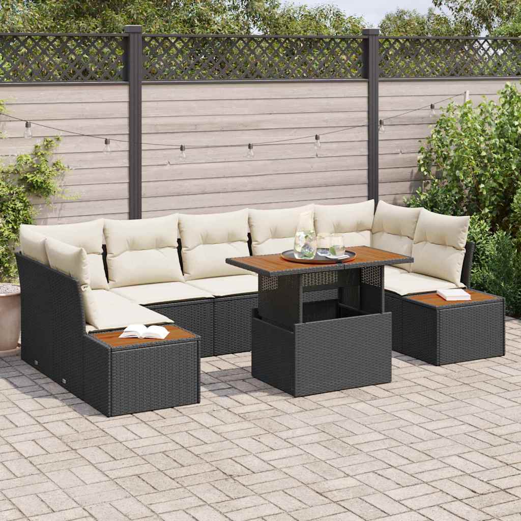 Kerti Kanapé Szett tárolóval 8 pcs Fekete Poli rattan