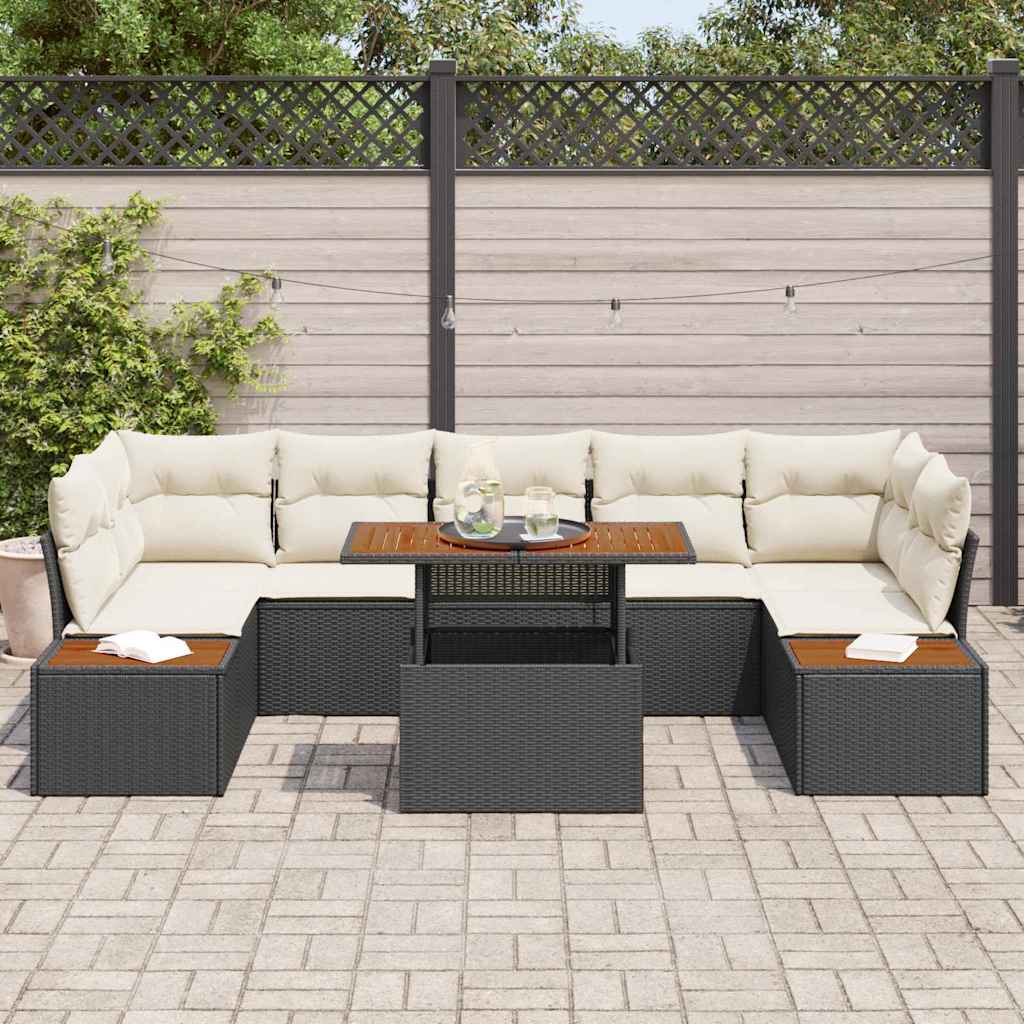 Kerti Kanapé Szett tárolóval 8 pcs Fekete Poli rattan
