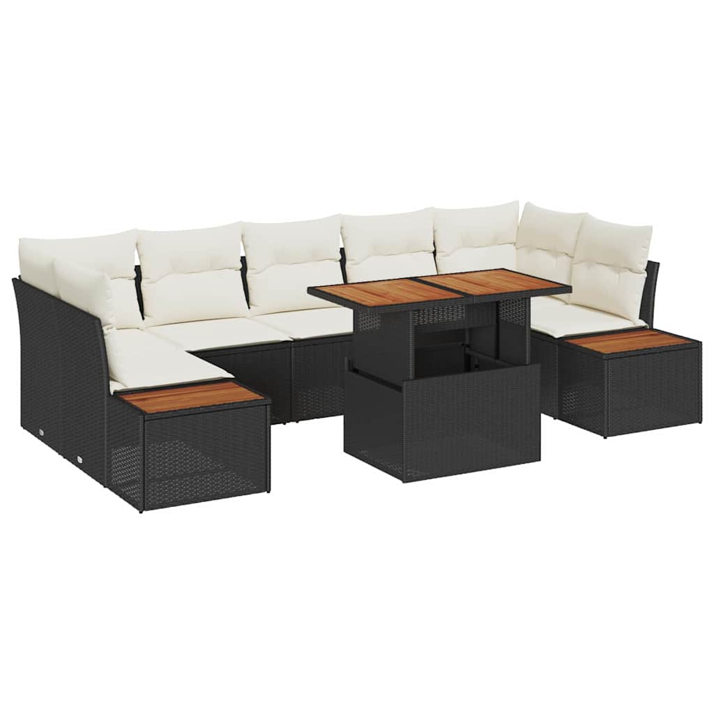 Kerti Kanapé Szett tárolóval 8 pcs Fekete Poli rattan