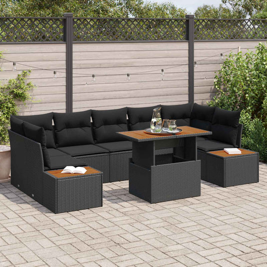 Kerti Kanapé Szett tárolóval 8 pcs Fekete Poli rattan