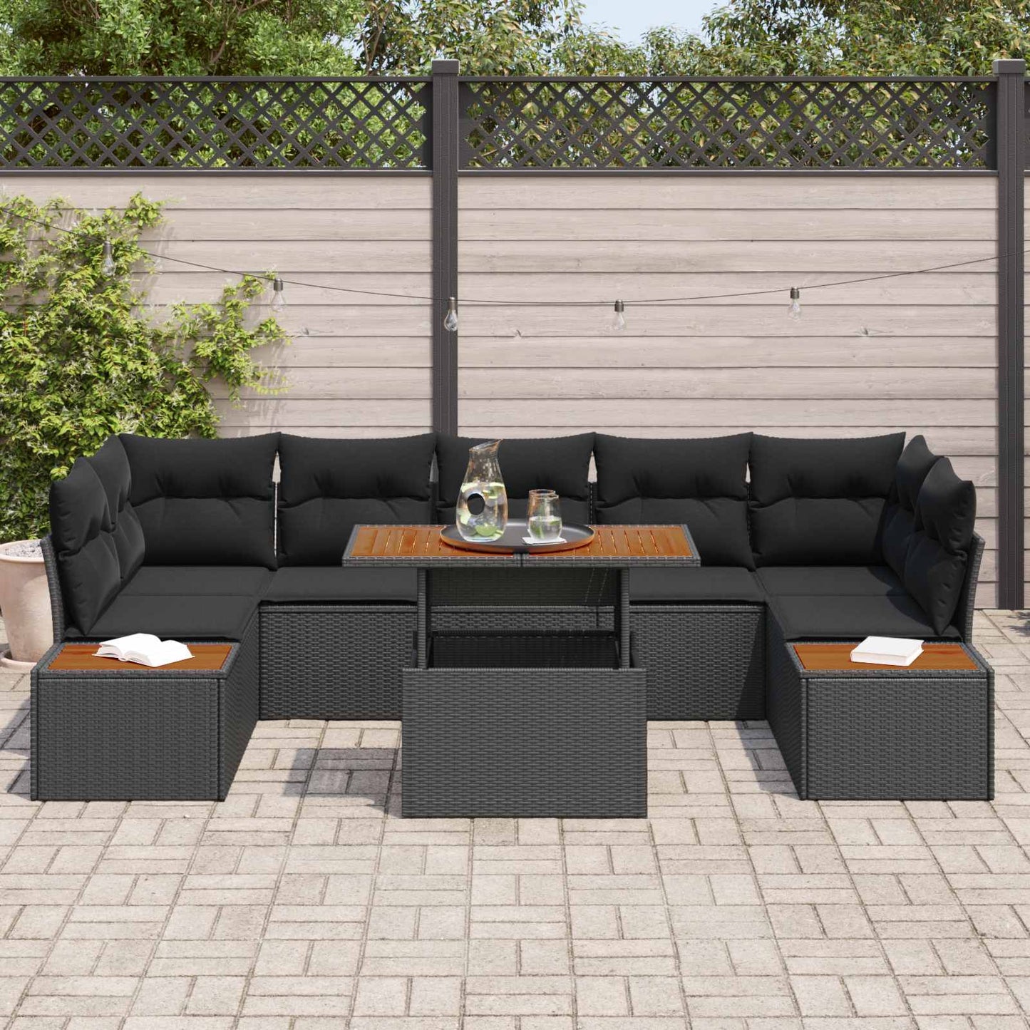Kerti Kanapé Szett tárolóval 8 pcs Fekete Poli rattan
