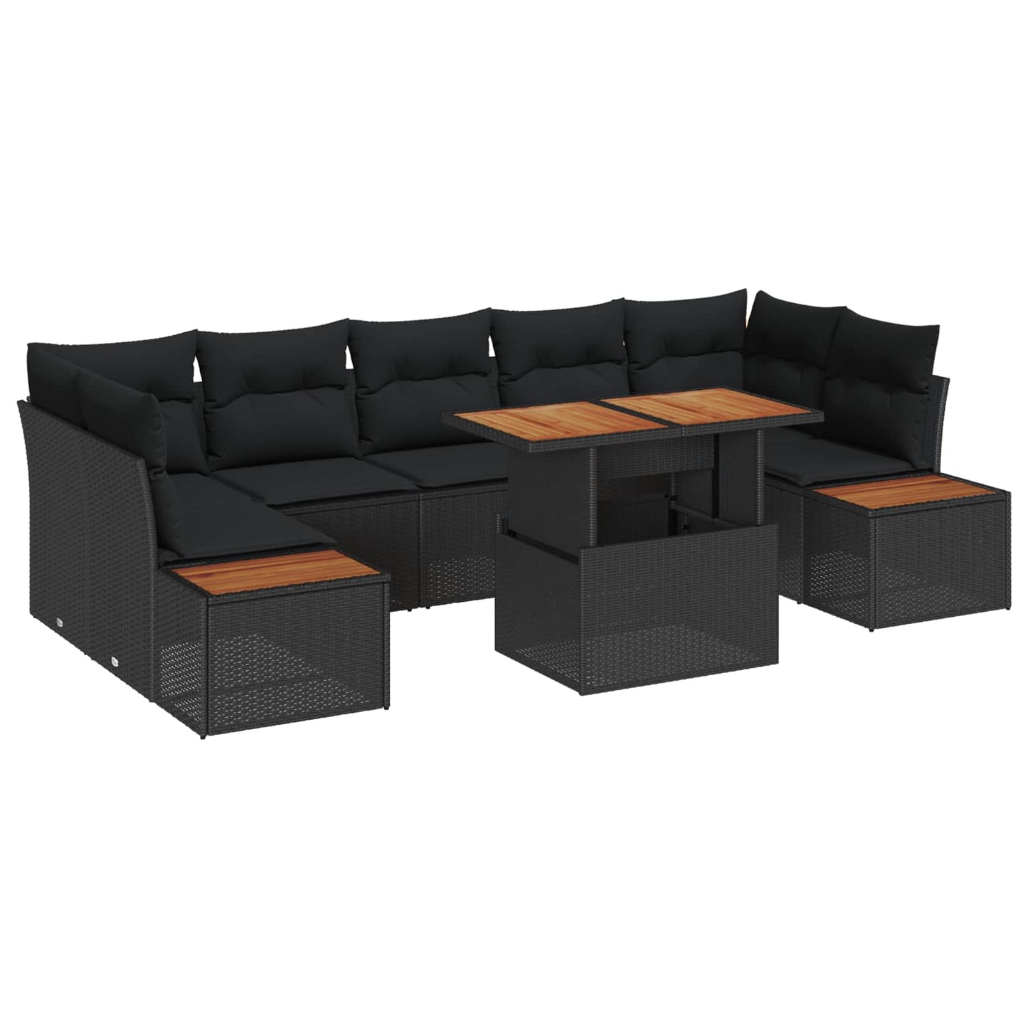 Kerti Kanapé Szett tárolóval 8 pcs Fekete Poli rattan