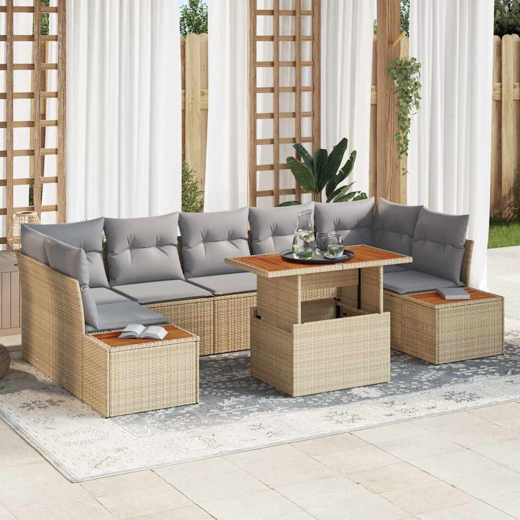 Kerti Kanapé Szett tárolóval 8 pcs Bézs Poli rattan