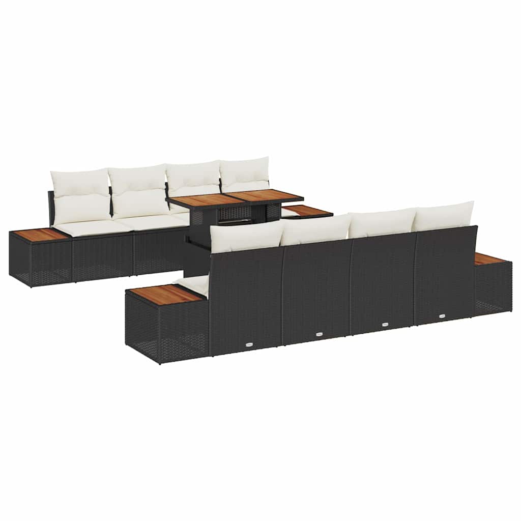 Kerti Kanapé Szett tárolóval 9 pcs Fekete Poli rattan