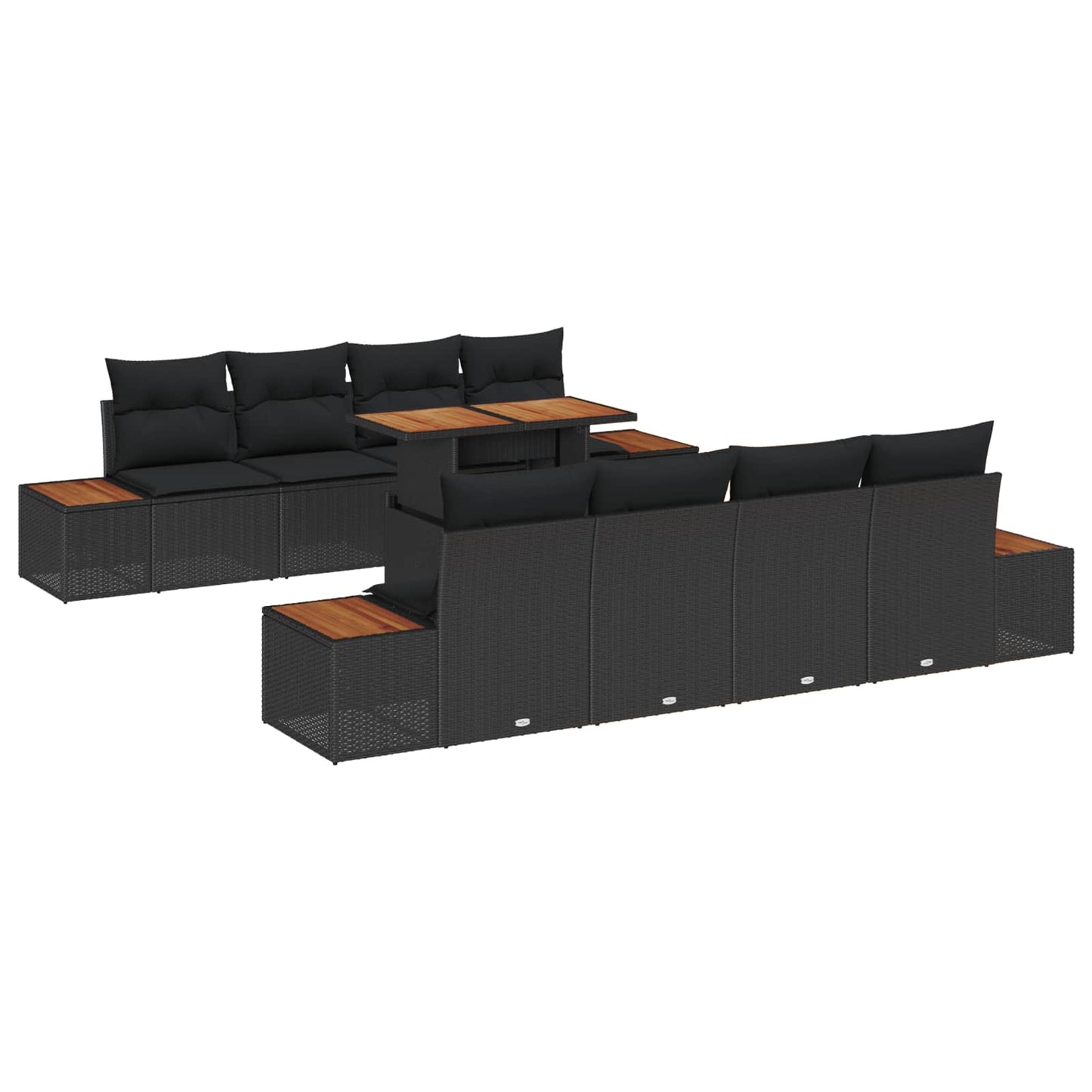 Kerti Kanapé Szett tárolóval 9 pcs Fekete Poli rattan