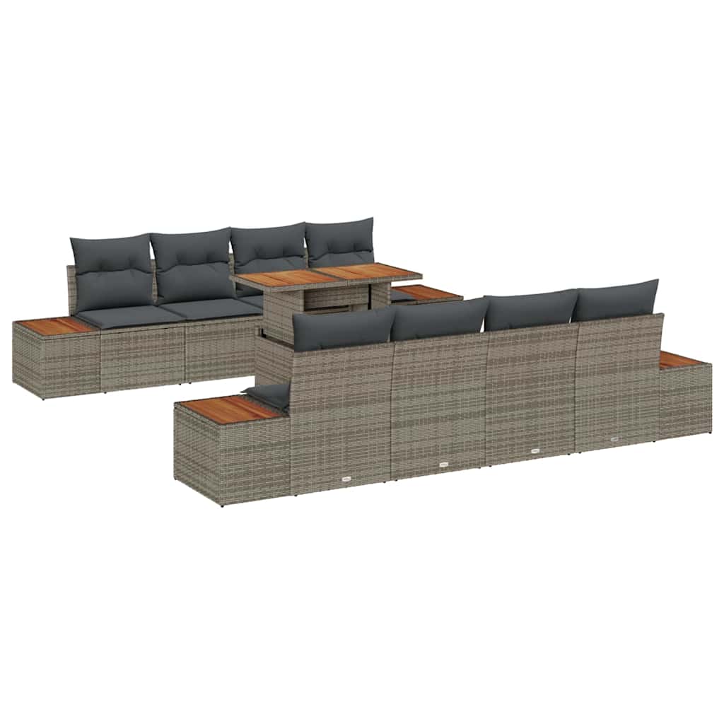 Kerti Kanapé Szett tárolóval 9 pcs Szürke Poli rattan