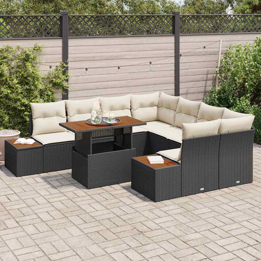 Kerti Kanapé Szett tárolóval 9 pcs Fekete Poli rattan