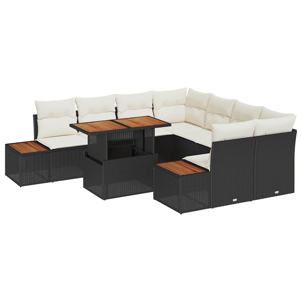 Kerti Kanapé Szett tárolóval 9 pcs Fekete Poli rattan