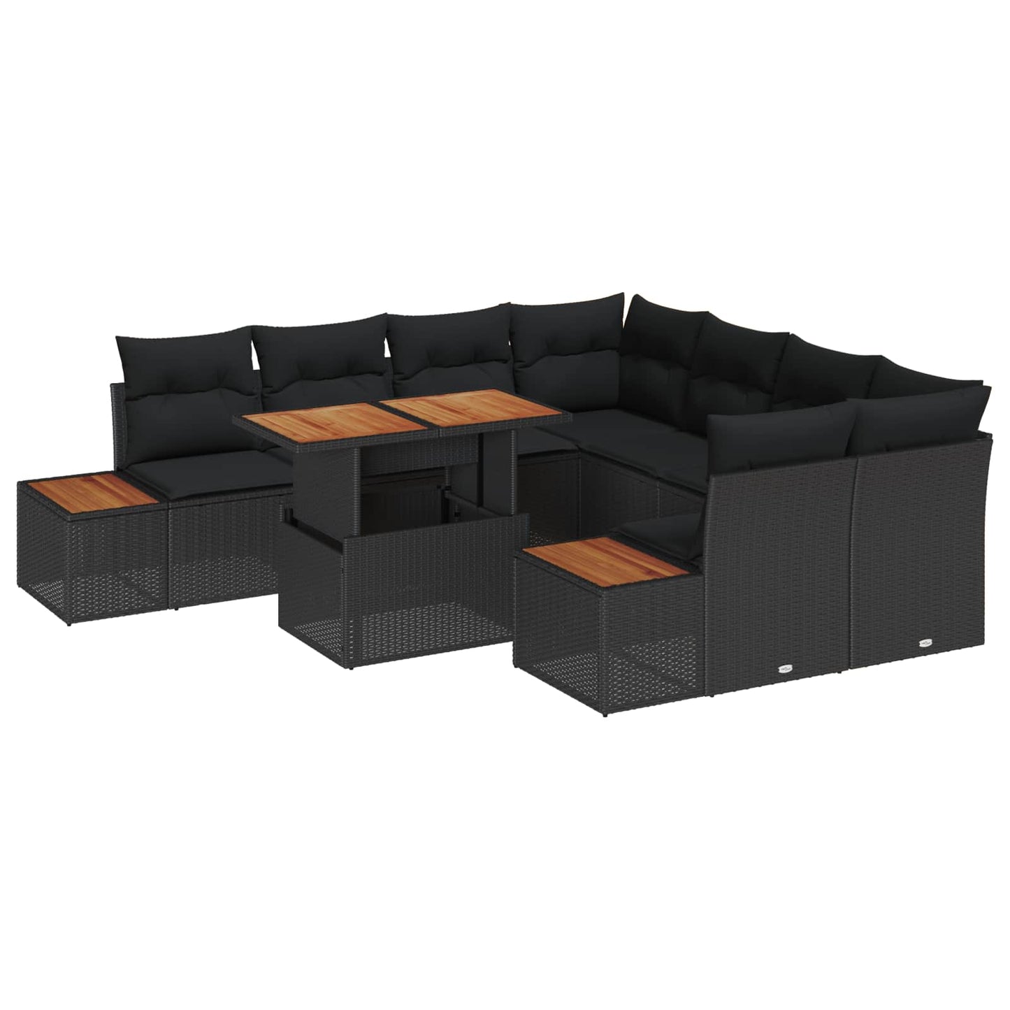 Kerti Kanapé Szett tárolóval 9 pcs Fekete Poli rattan