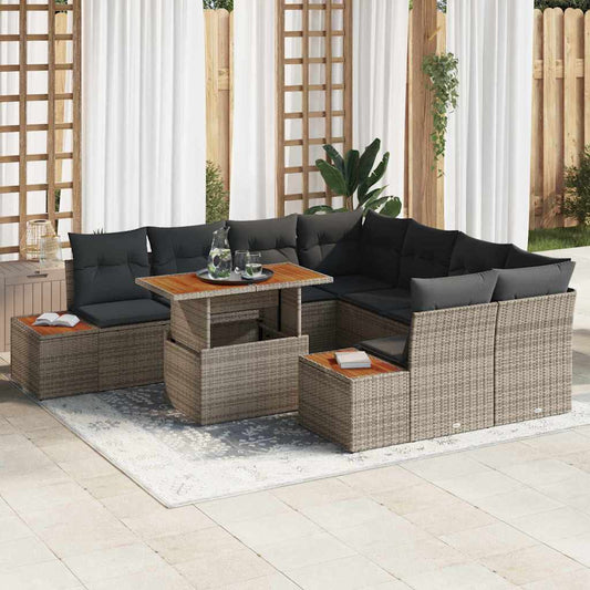 Kerti Kanapé Szett tárolóval 9 pcs Szürke Poli rattan