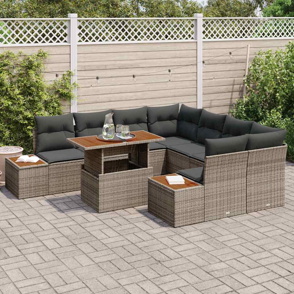Kerti Kanapé Szett tárolóval 9 pcs Szürke Poli rattan