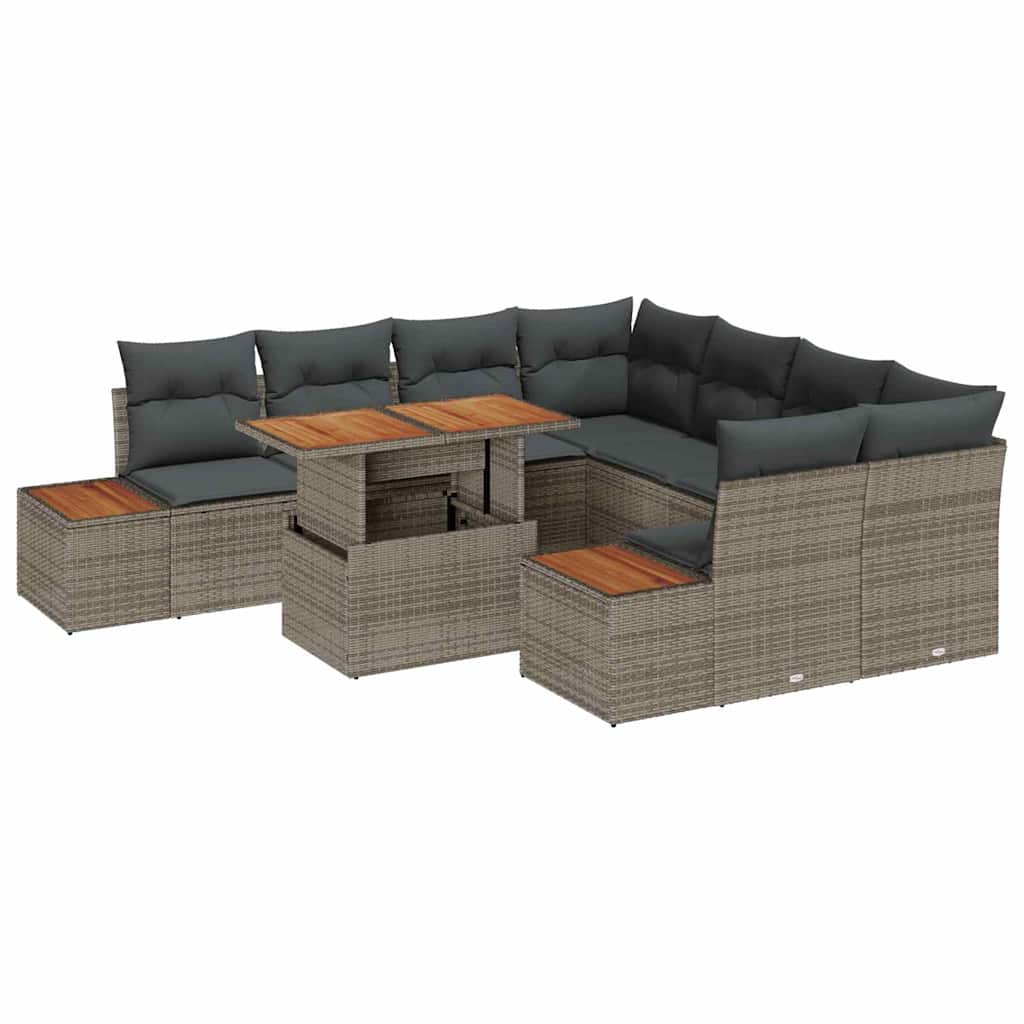 Kerti Kanapé Szett tárolóval 9 pcs Szürke Poli rattan