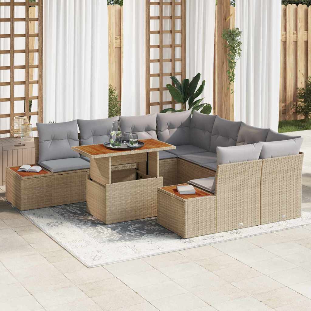 Kerti Kanapé Szett tárolóval 9 pcs Bézs Poli rattan