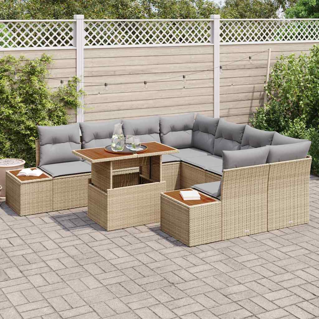 Kerti Kanapé Szett tárolóval 9 pcs Bézs Poli rattan