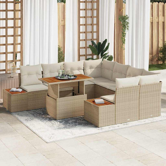 Kerti Kanapé Szett tárolóval 9 pcs Bézs Poli rattan