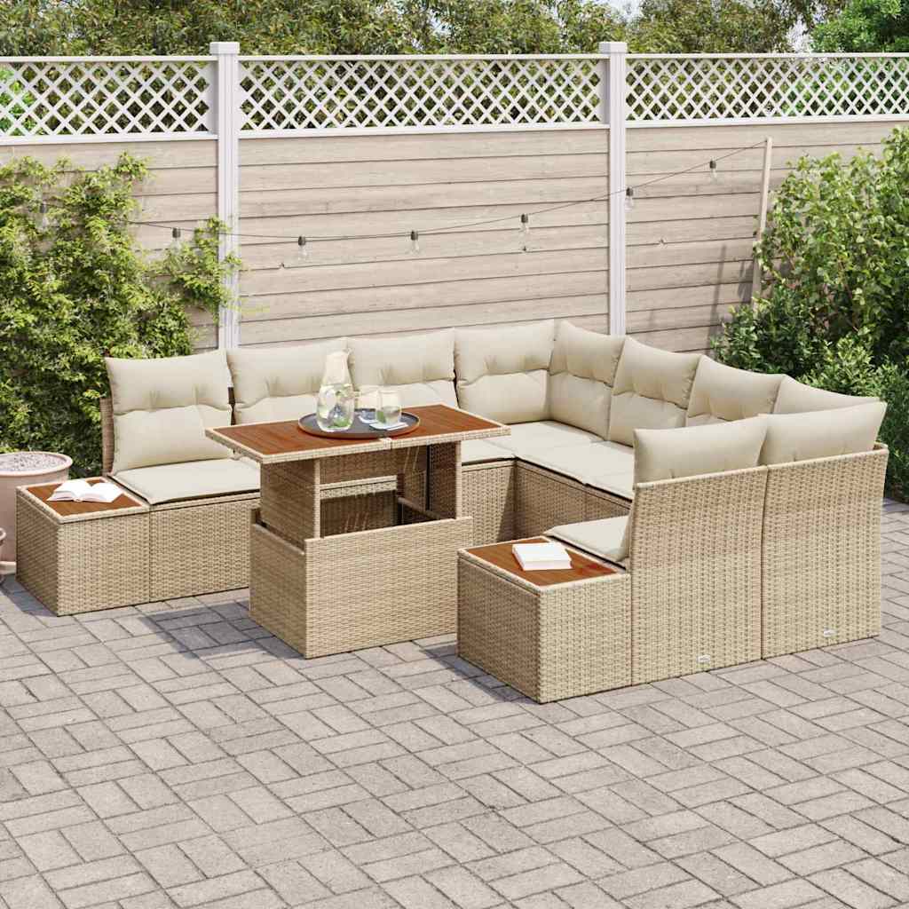 Kerti Kanapé Szett tárolóval 9 pcs Bézs Poli rattan