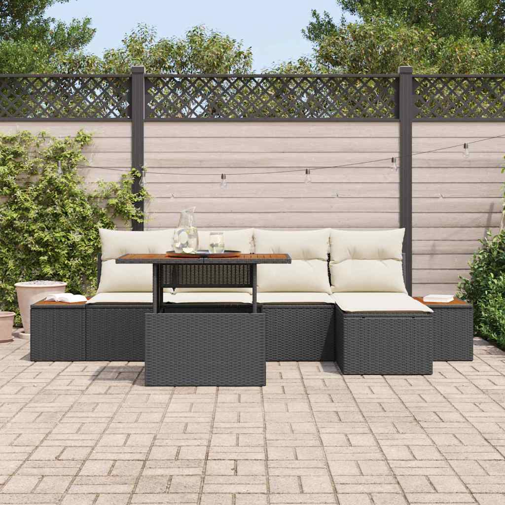 Kerti Kanapé Szett tárolóval 6 pcs Fekete Poli rattan
