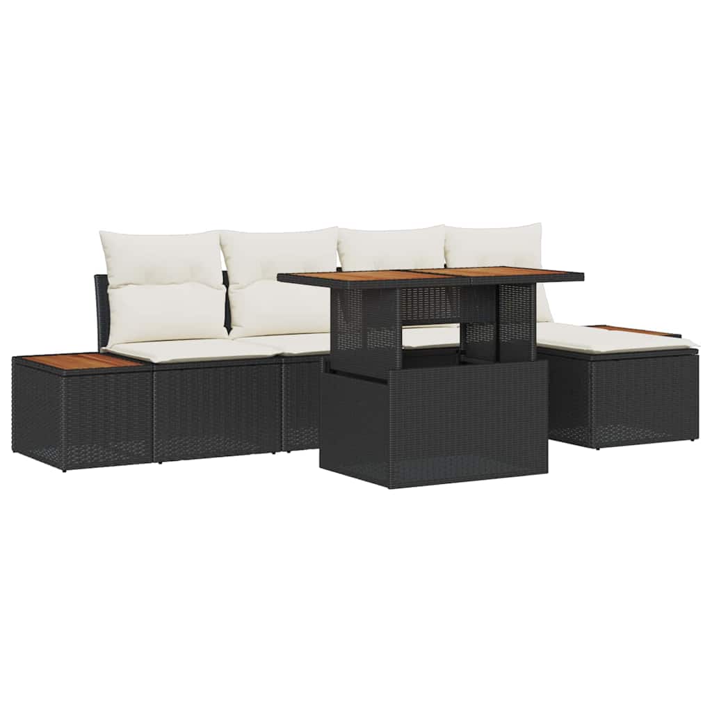 Kerti Kanapé Szett tárolóval 6 pcs Fekete Poli rattan