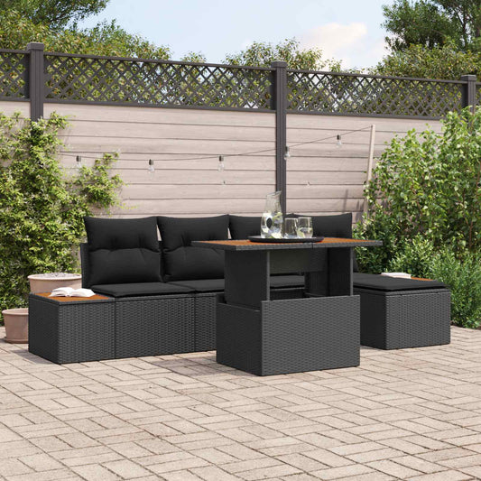 Kerti Kanapé Szett tárolóval 6 pcs Fekete Poli rattan