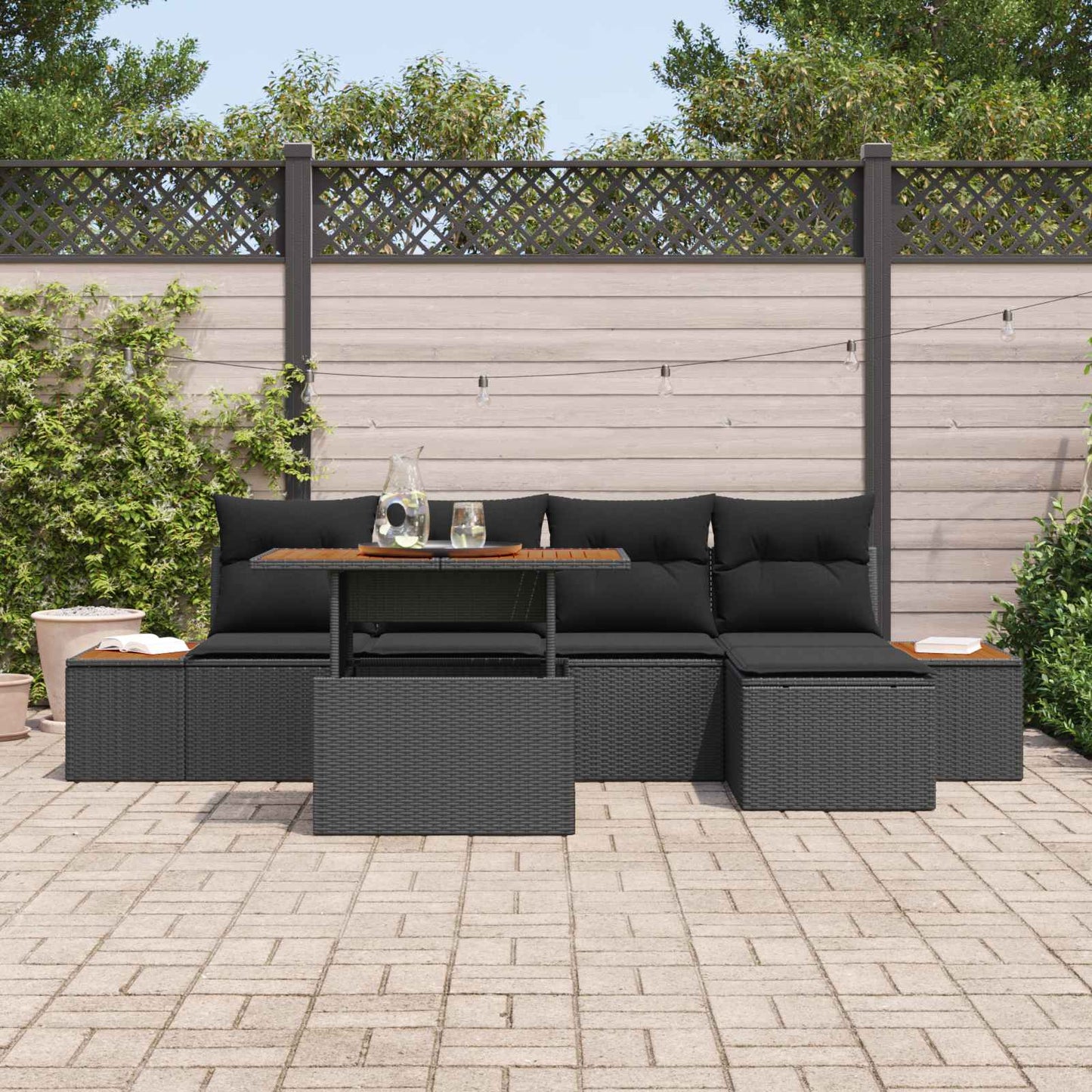 Kerti Kanapé Szett tárolóval 6 pcs Fekete Poli rattan