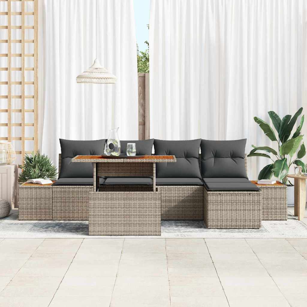 Kerti Kanapé Szett tárolóval 6 pcs Szürke Poli rattan