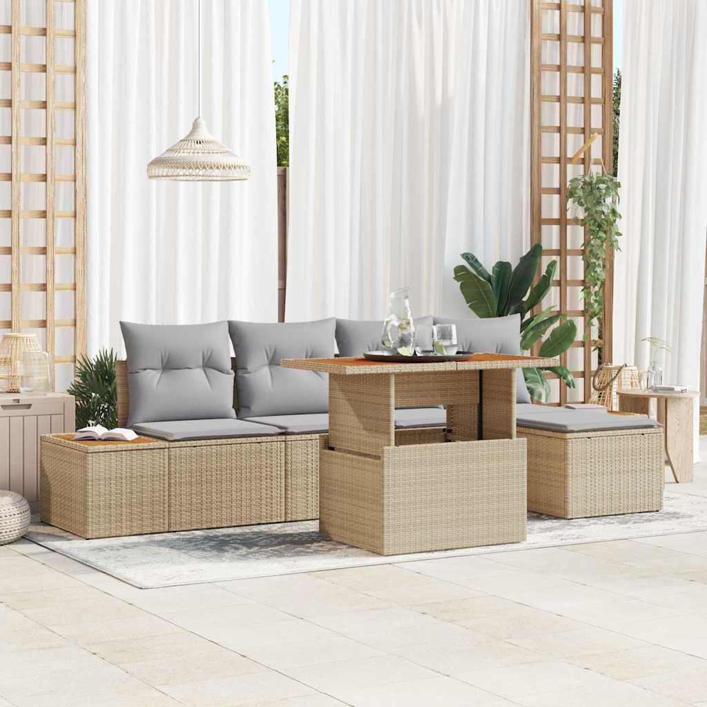 Kerti Kanapé Szett tárolóval 6 pcs Bézs Poli rattan