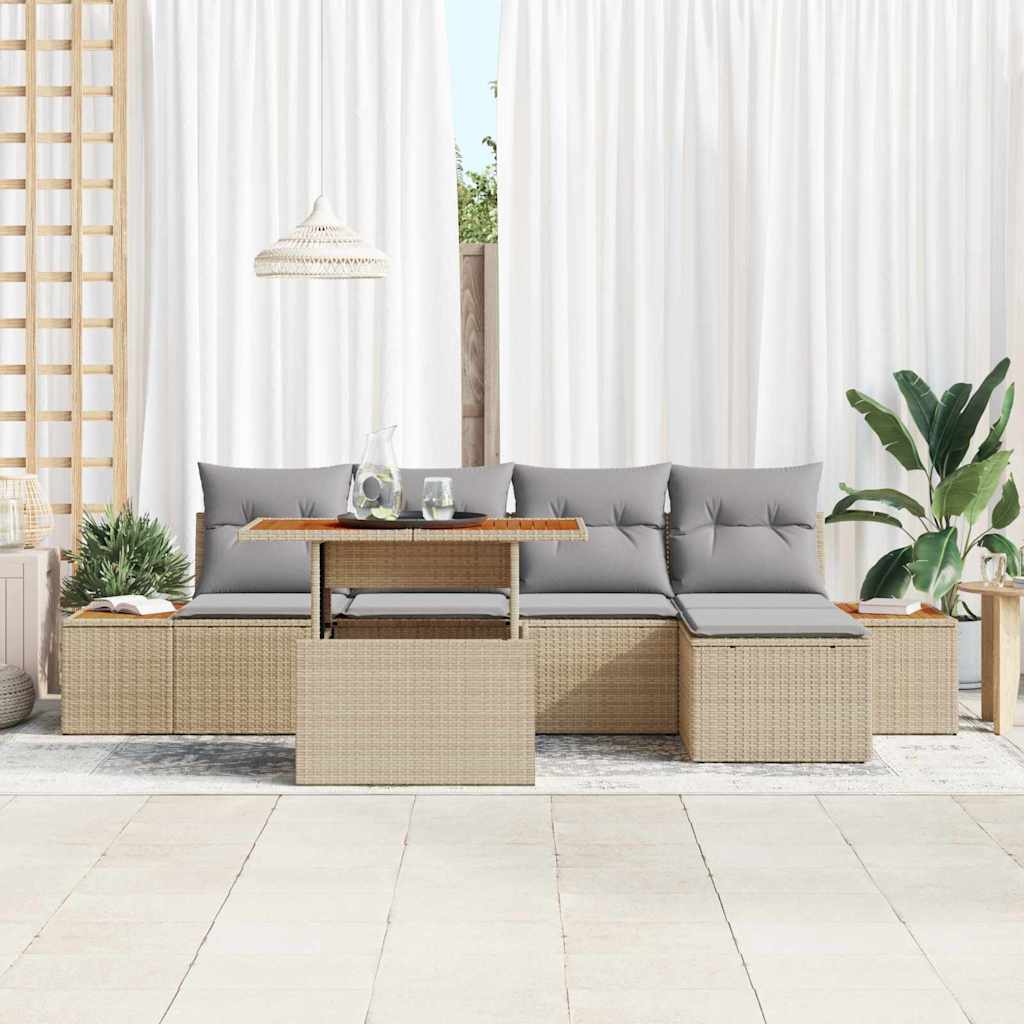 Kerti Kanapé Szett tárolóval 6 pcs Bézs Poli rattan
