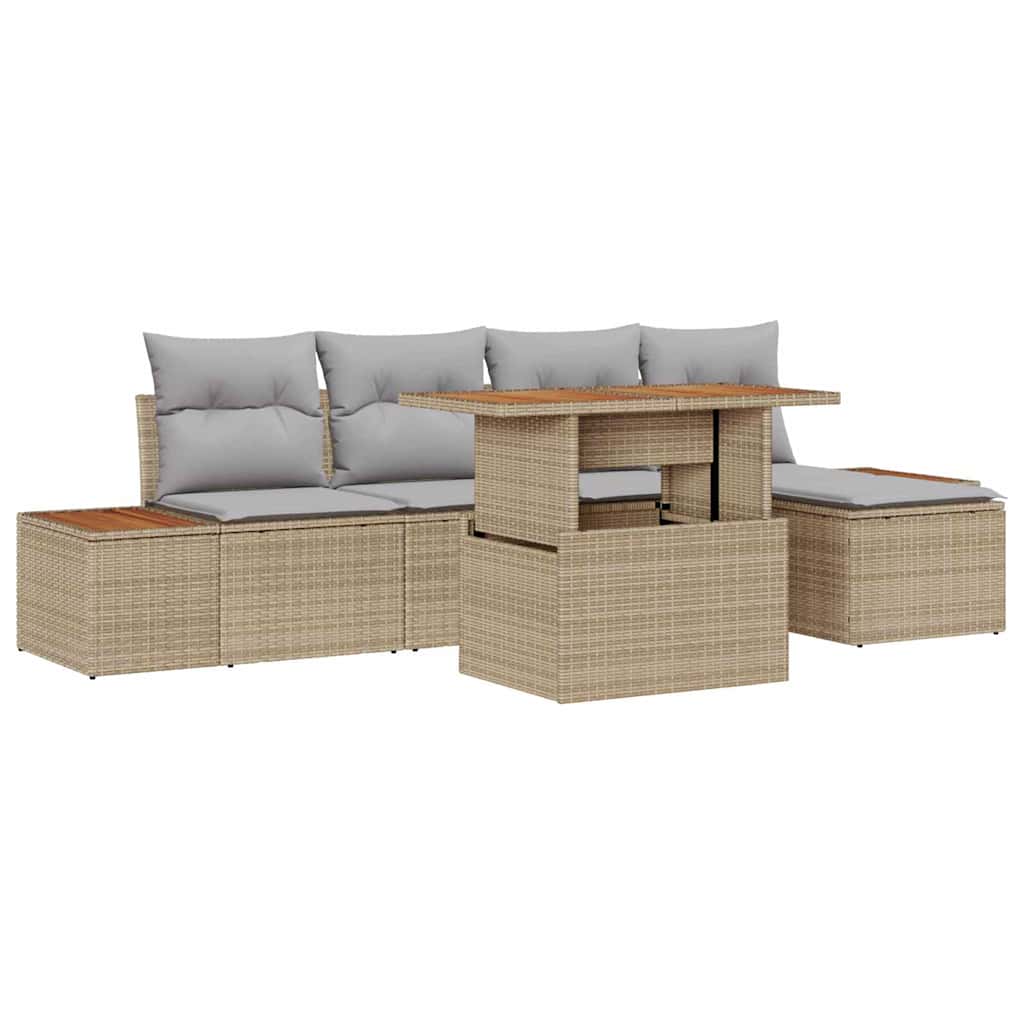 Kerti Kanapé Szett tárolóval 6 pcs Bézs Poli rattan