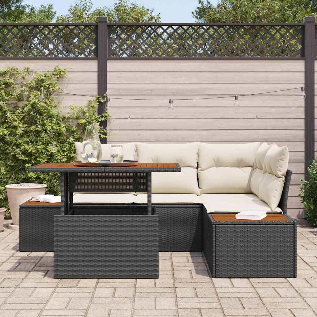Kerti Kanapé Szett tárolóval 5 pcs Fekete Poli rattan