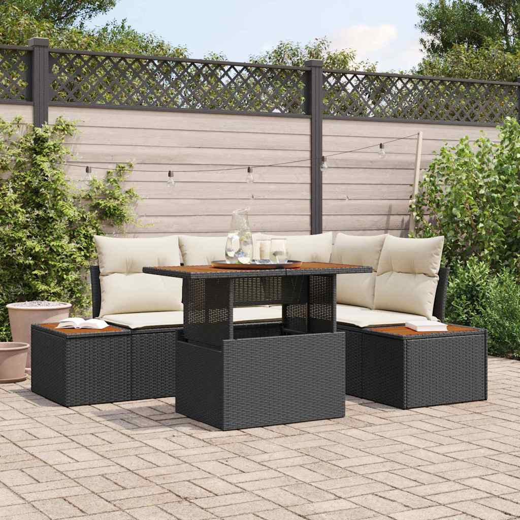 Kerti Kanapé Szett tárolóval 5 pcs Fekete Poli rattan
