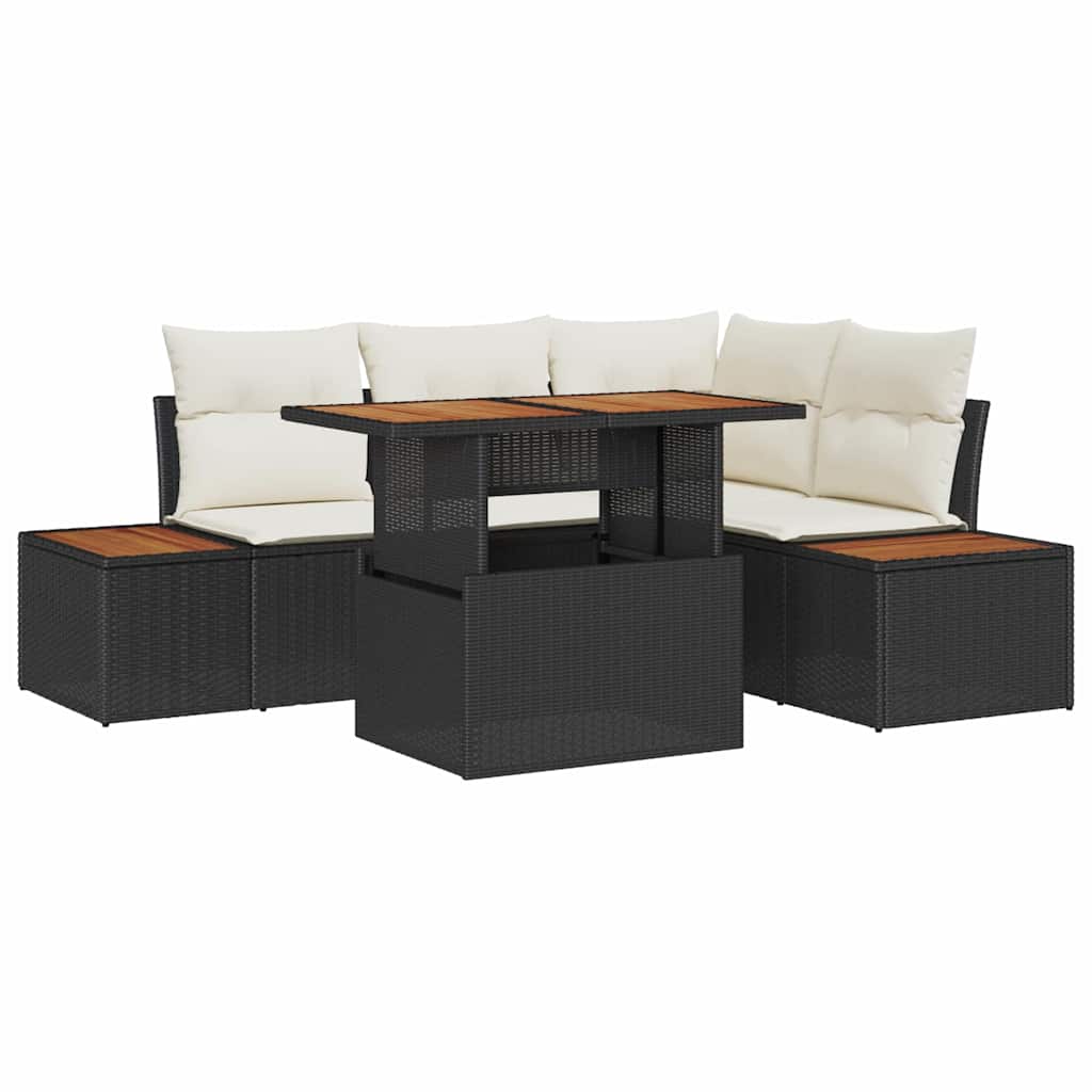 Kerti Kanapé Szett tárolóval 5 pcs Fekete Poli rattan