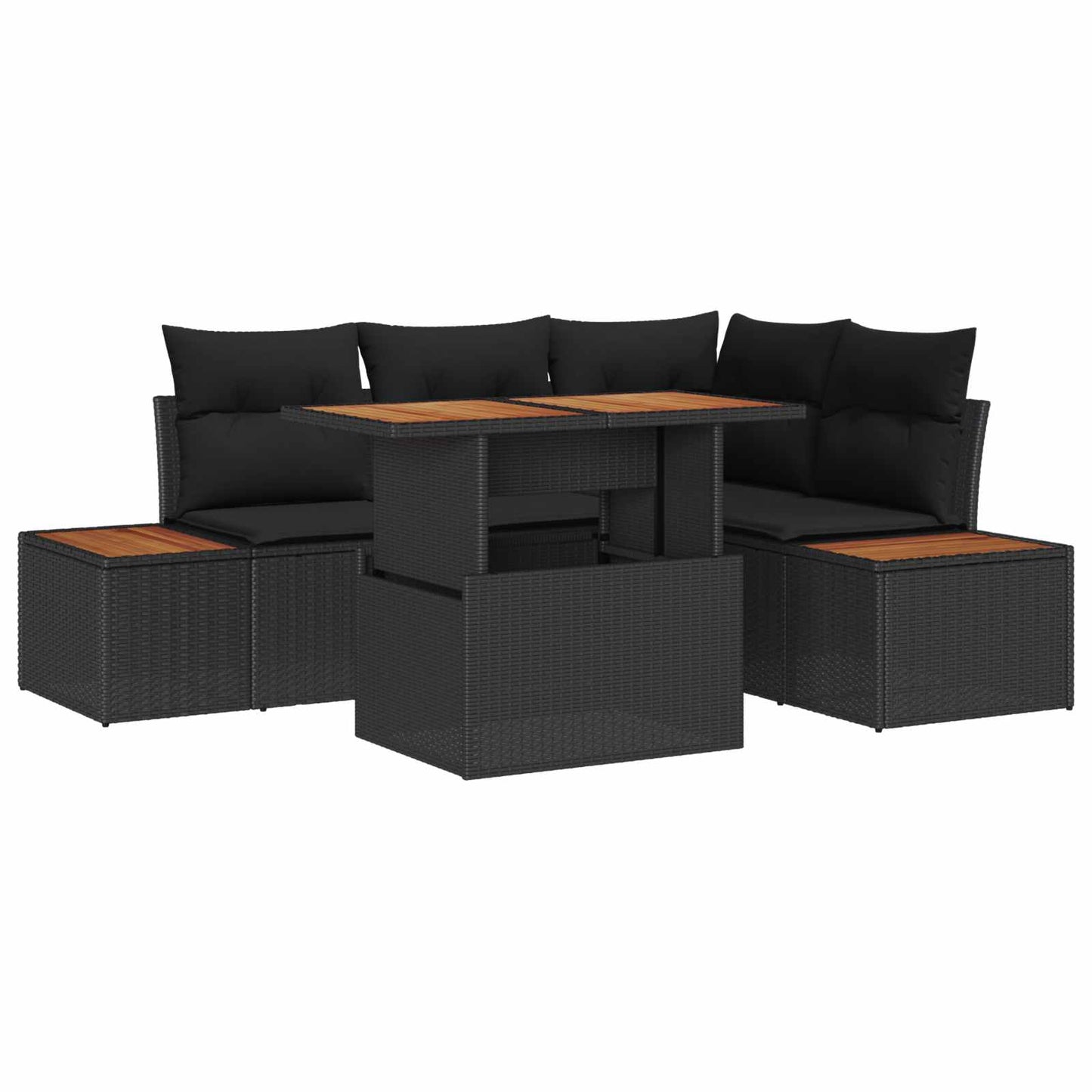 Kerti Kanapé Szett tárolóval 5 pcs Fekete Poli rattan