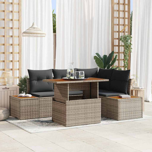 Kerti Kanapé Szett tárolóval 5 pcs Szürke Poli rattan