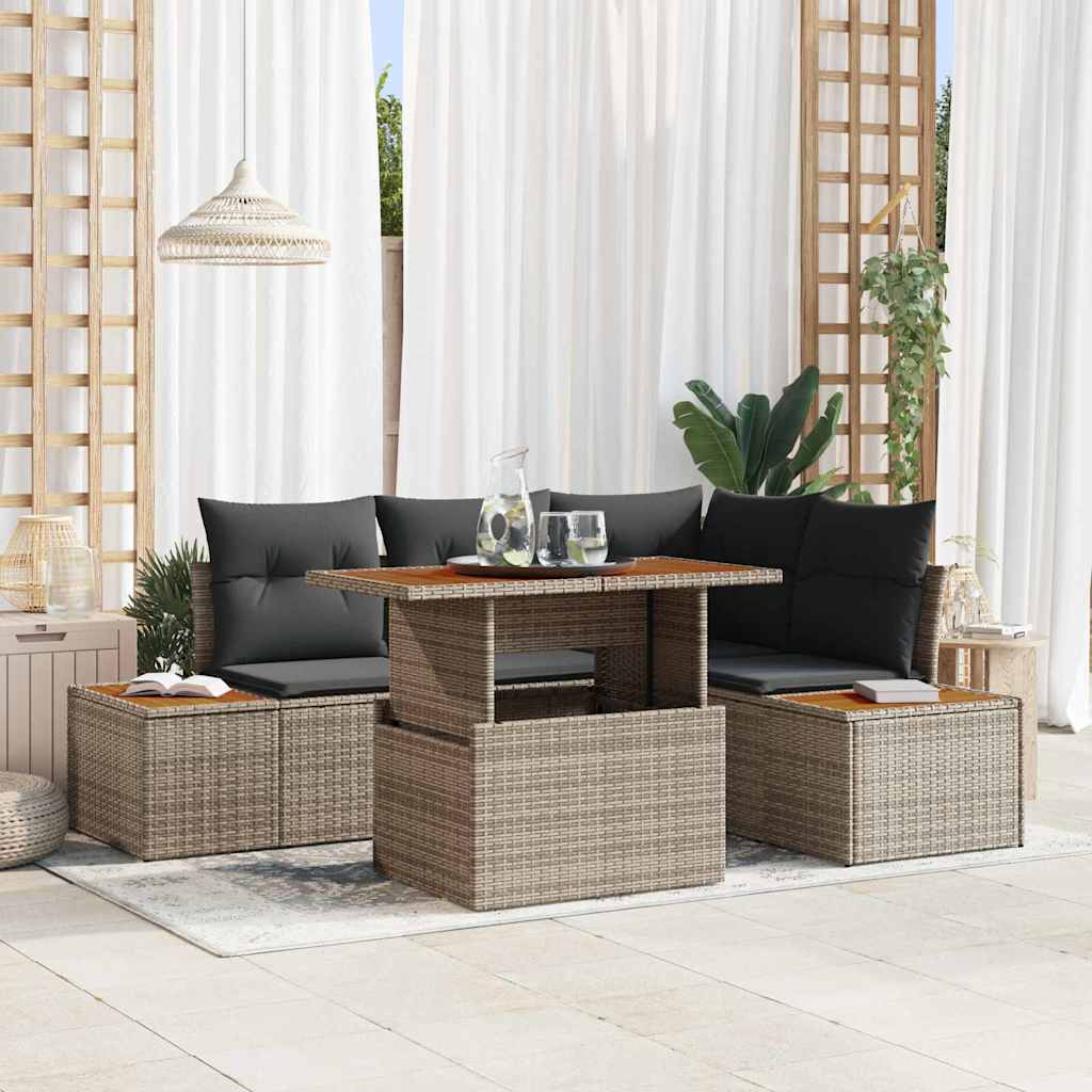 Kerti Kanapé Szett tárolóval 5 pcs Szürke Poli rattan