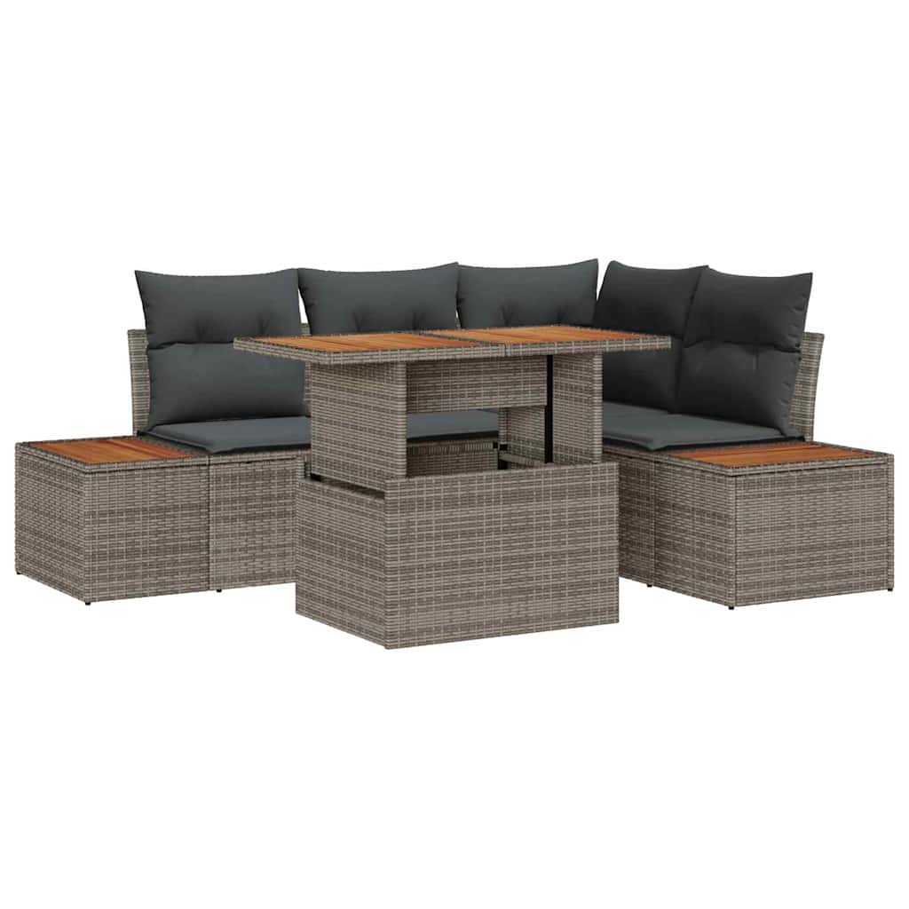 Kerti Kanapé Szett tárolóval 5 pcs Szürke Poli rattan