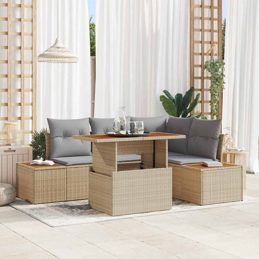 Kerti Kanapé Szett tárolóval 5 pcs Bézs Poli rattan