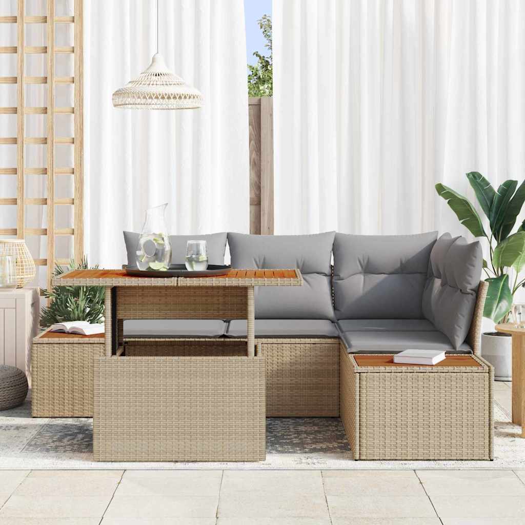 Kerti Kanapé Szett tárolóval 5 pcs Bézs Poli rattan