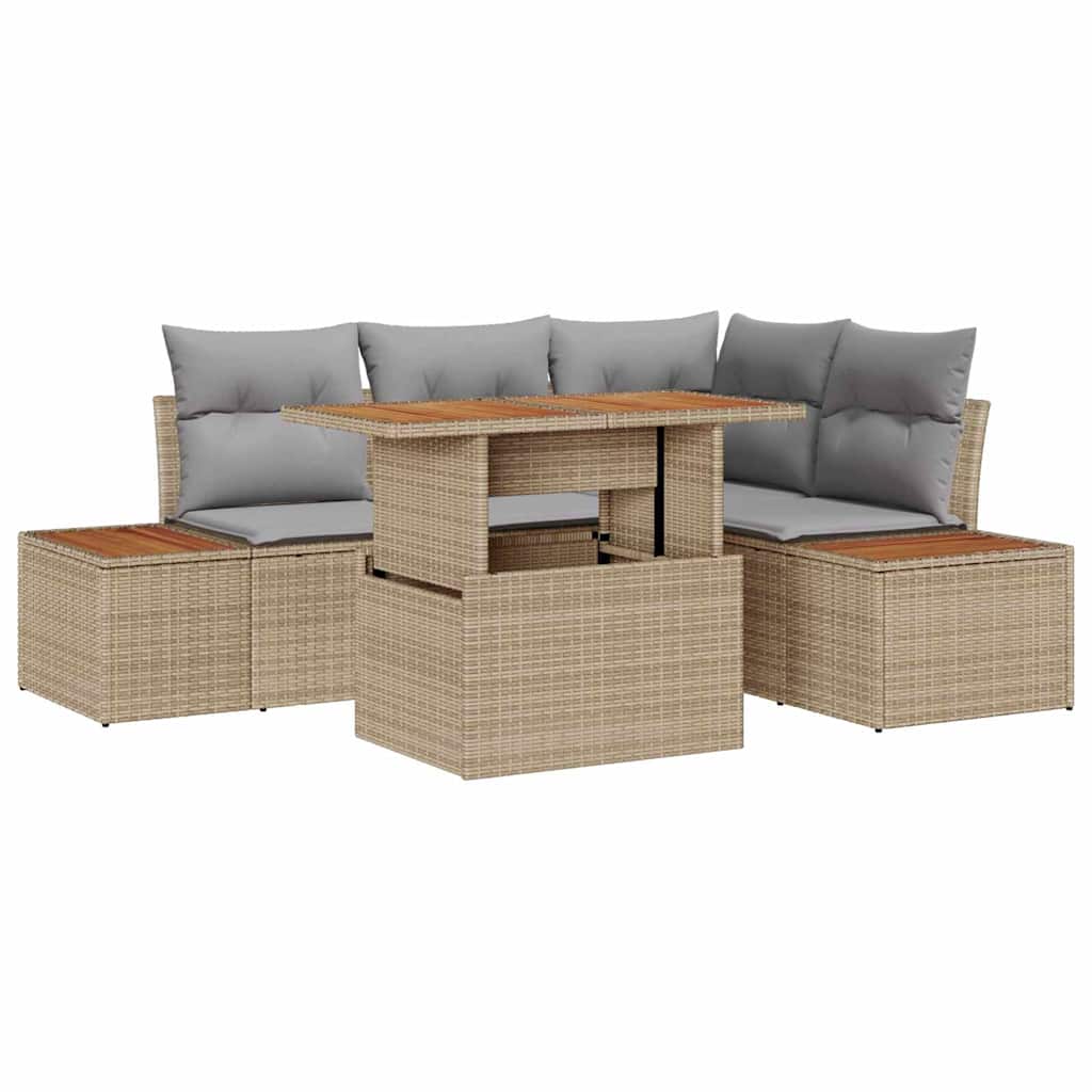 Kerti Kanapé Szett tárolóval 5 pcs Bézs Poli rattan