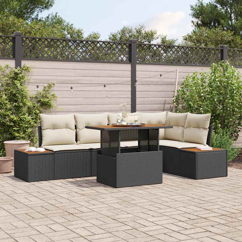 Kerti Kanapé Szett tárolóval 6 pcs Fekete Poli rattan