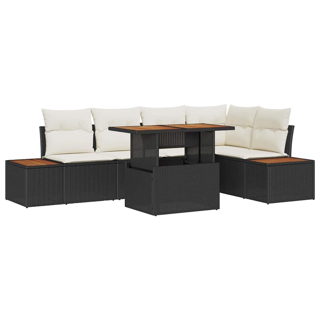 Kerti Kanapé Szett tárolóval 6 pcs Fekete Poli rattan