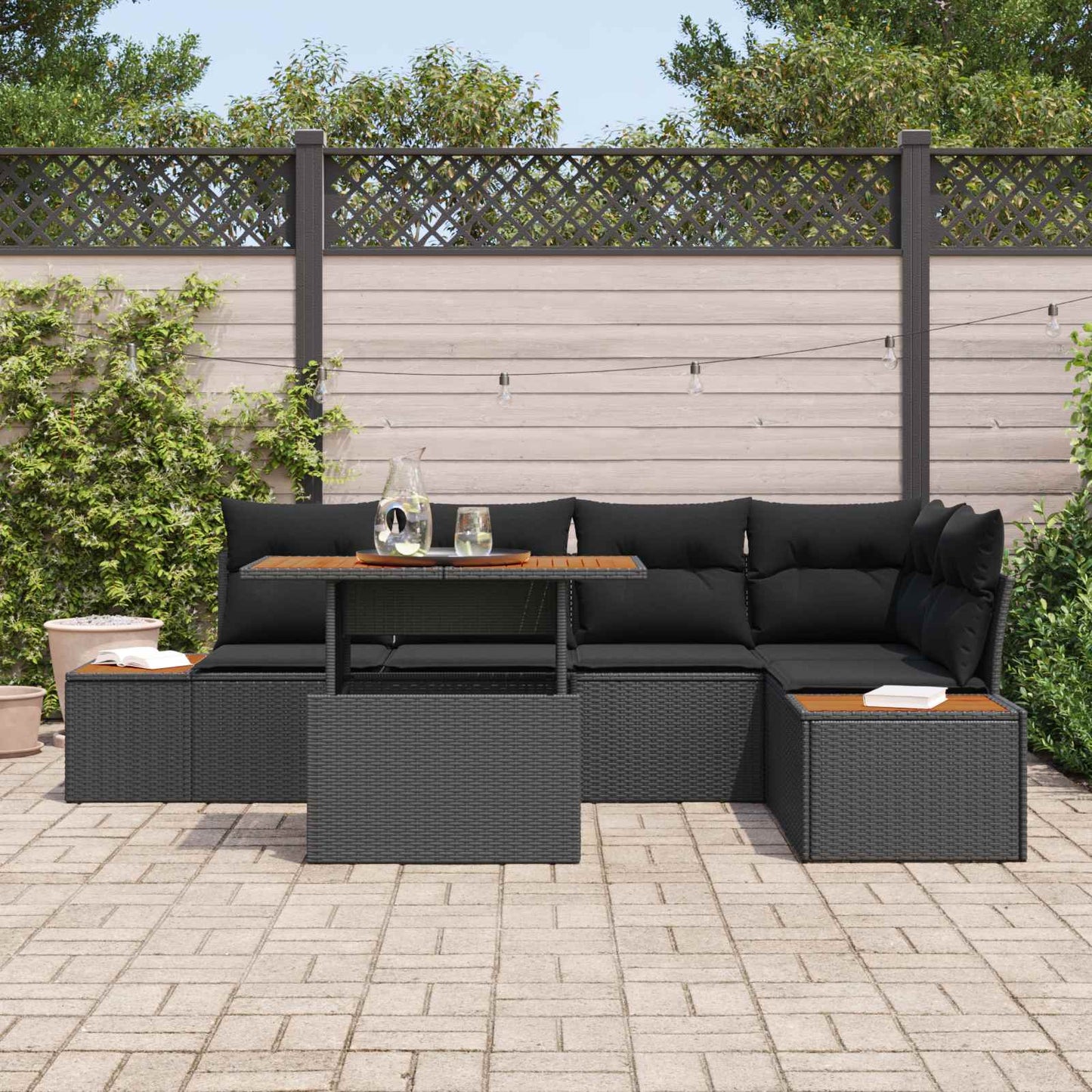Kerti Kanapé Szett tárolóval 6 pcs Fekete Poli rattan