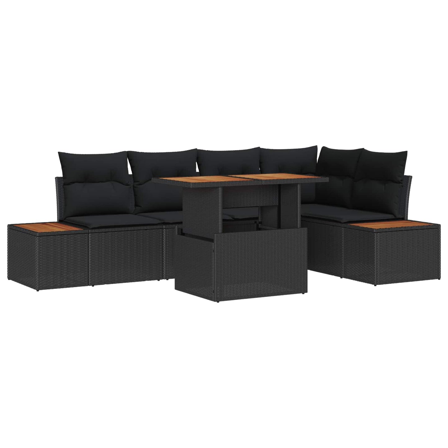 Kerti Kanapé Szett tárolóval 6 pcs Fekete Poli rattan