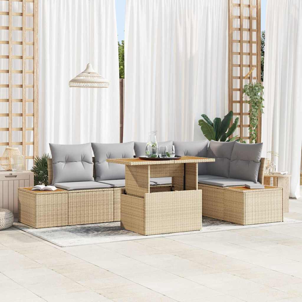 Kerti Kanapé Szett tárolóval 6 pcs Bézs Poli rattan