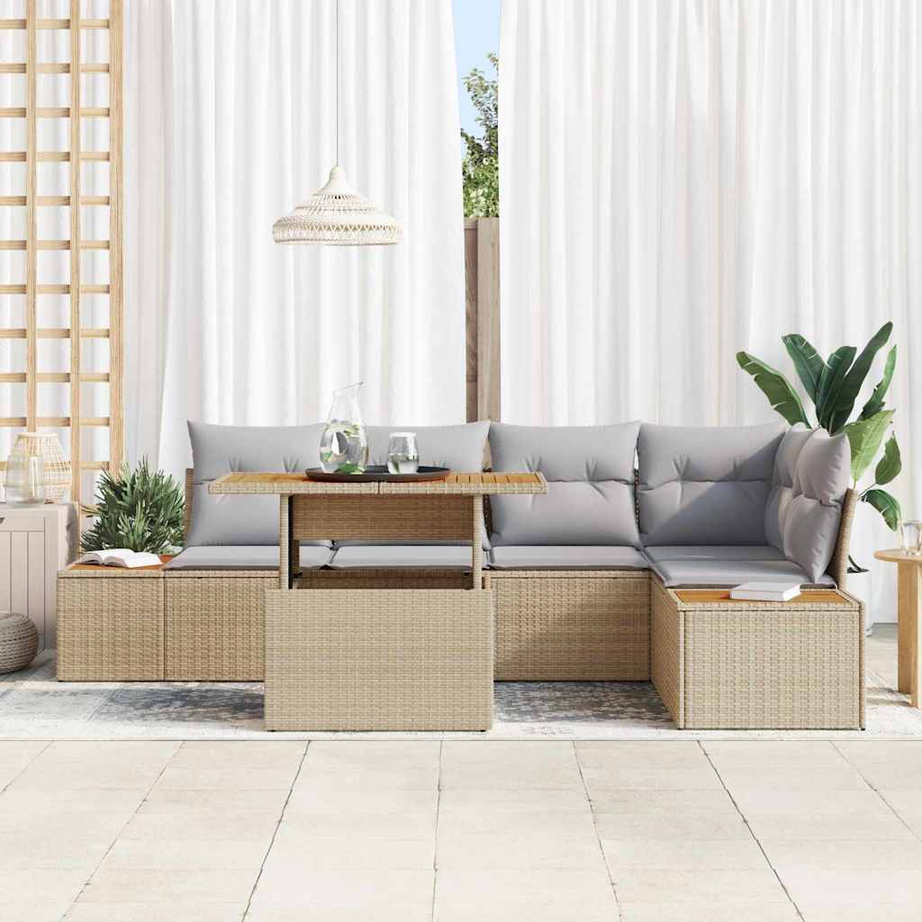 Kerti Kanapé Szett tárolóval 6 pcs Bézs Poli rattan
